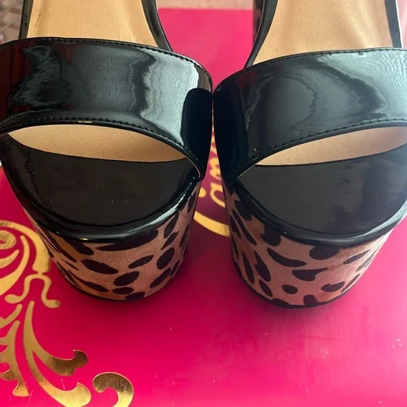 281 New box candies women's fern black print cheetah open toe sandal heels tan - Picture 7 of 9